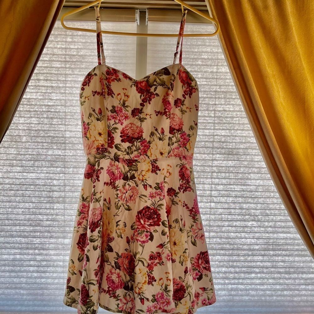 Sz M Cream Pink *Chic* Floral Cotton Zip Dress